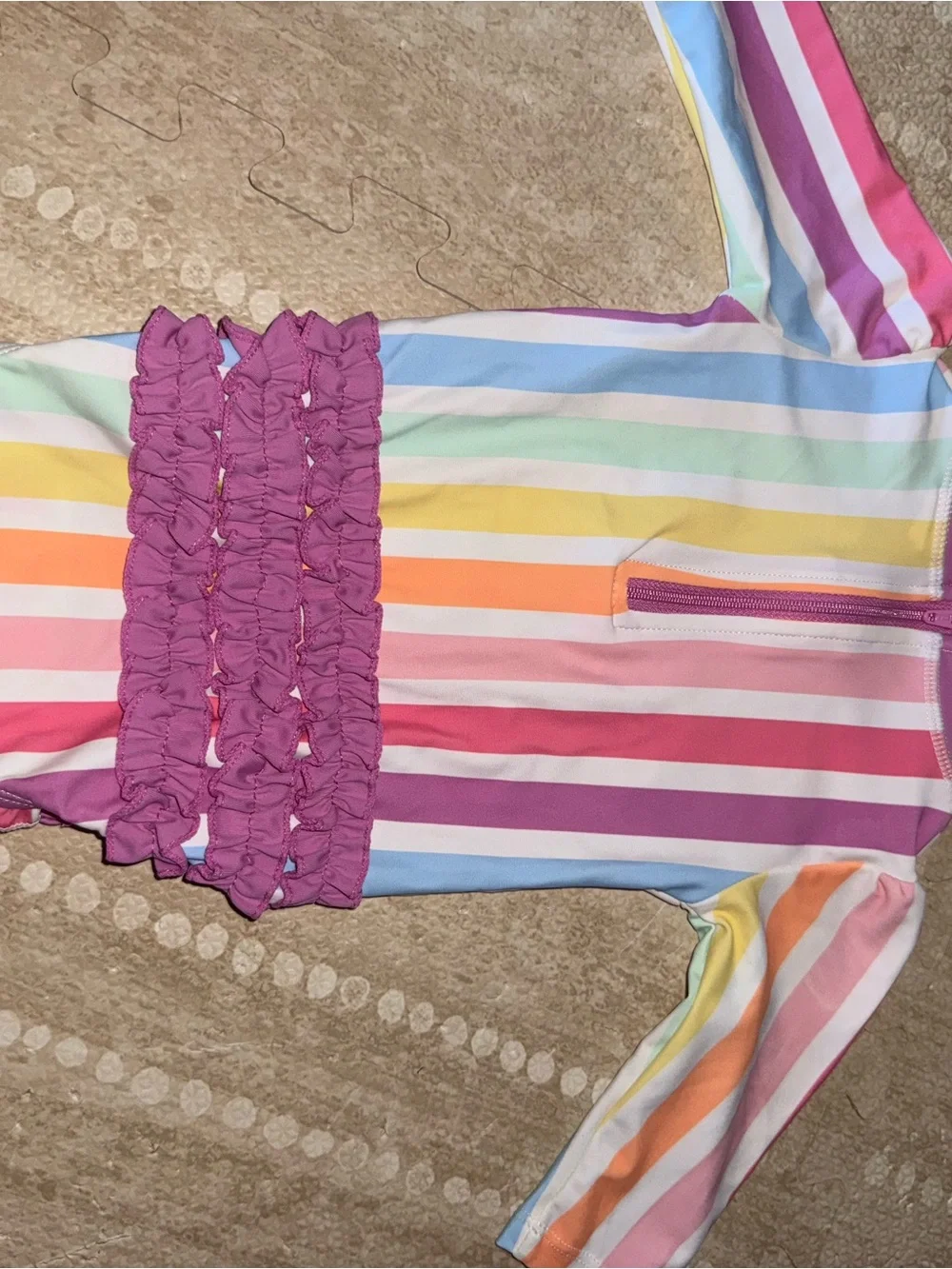 Kids Long Sleeve Rainbow Stripe Swimsuit - Purple Trim